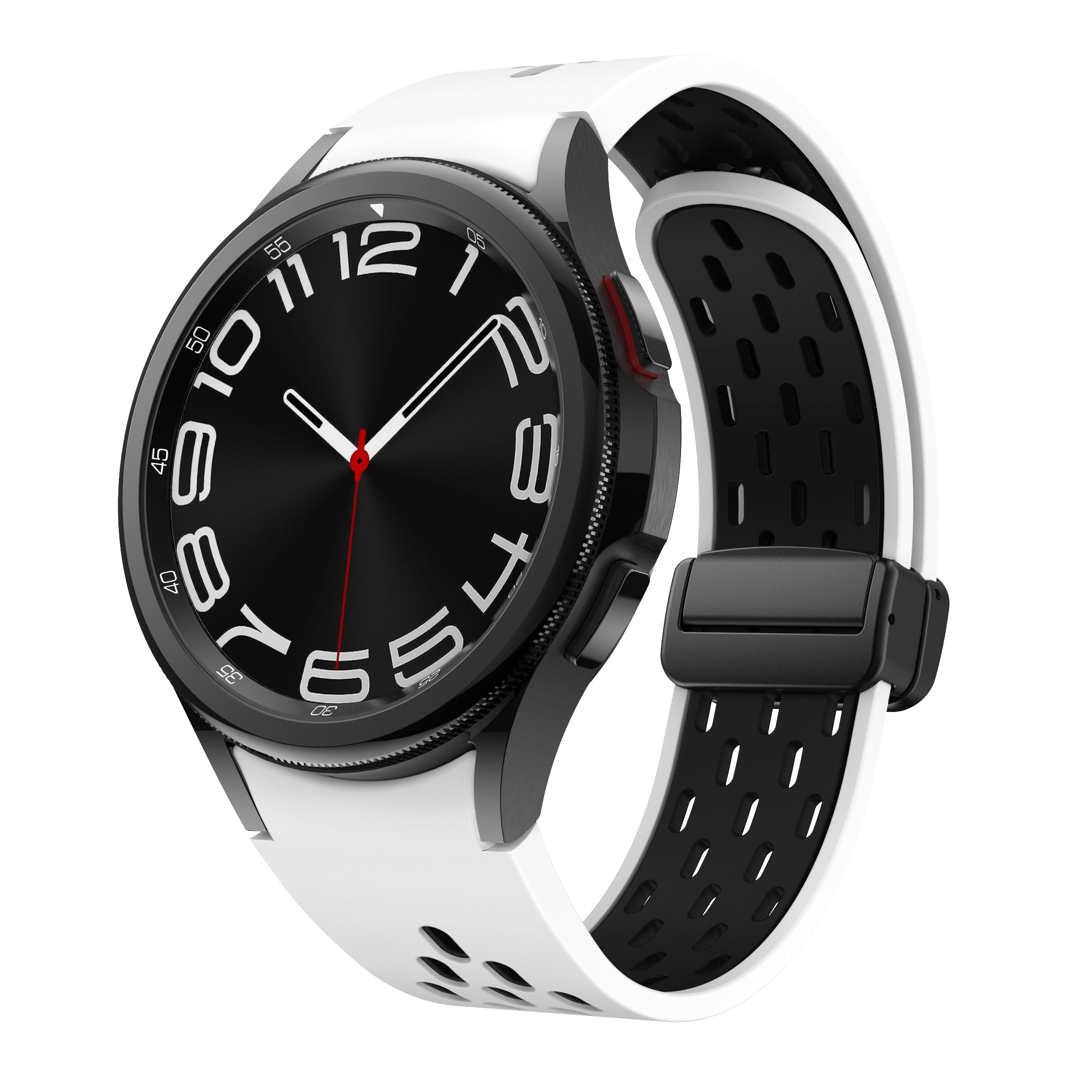 For Samsung Galaxy Watch6 40mm / Watch6 44mm / Watch6 Classic 43mm Silicone Watchband Black Buckle Strap - White+Black For Samsung Galaxy Watch6 40mm / Watch6 44mm / Watch6 Classic 43mm Silicone Watchband Black Buckle Strap - White+Black